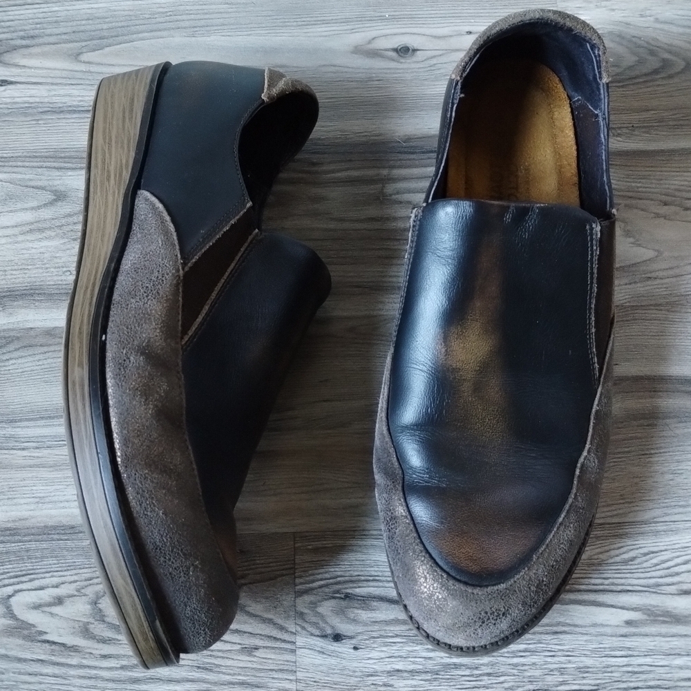 Naot Cherish Bronze Shimmer Suede Brown Leather Slip On Shoes Women's Size 8-8.5